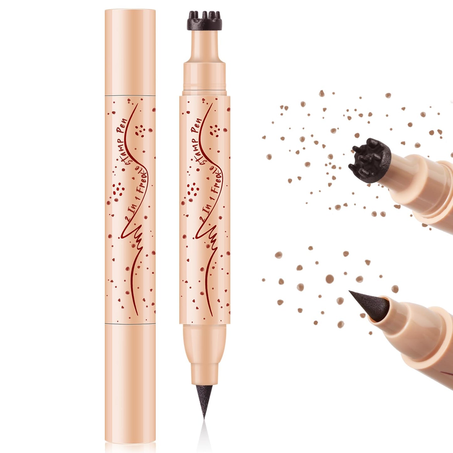 HOSAILY 2 in 1 Dual Ended Freckle Stamp&Freckle Pen, Waterproof Quick Dry Soft Dot Faux Freckles, Natural Lifelike Long Lasting Fake Freckle Marker Pencil Face Decoration Sunkissed Makeup