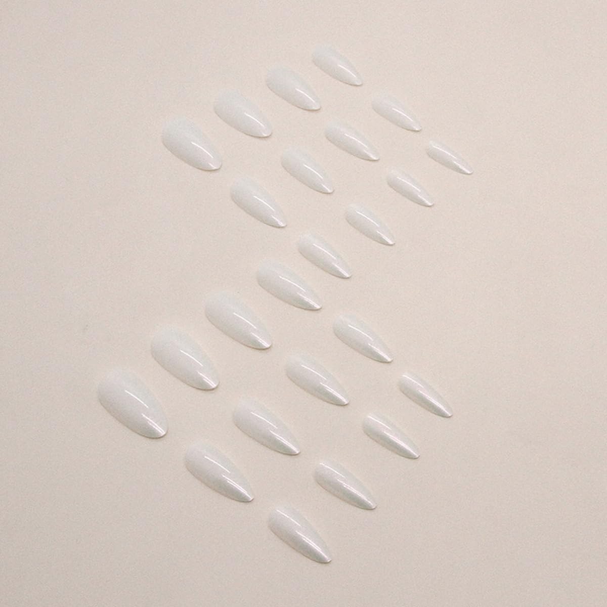 Press On Nails Almond - Medium Aurora Design Full Cover Fake Nails | 24 Pcs White Stick-On for Women