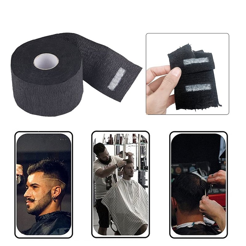 2 Rolls Barber Neck Strips Disposable Strentchy Paper Neck Bands Hairdressing Stretchy Wrap Barber Accessories for Salon Haircutting Styling (Black)
