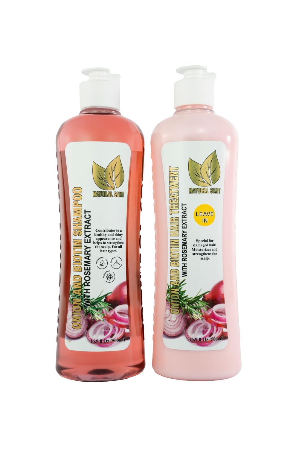 Natural Sant Onion & Rosemary Shampoo & Leave-In Treatment Set with Biotin