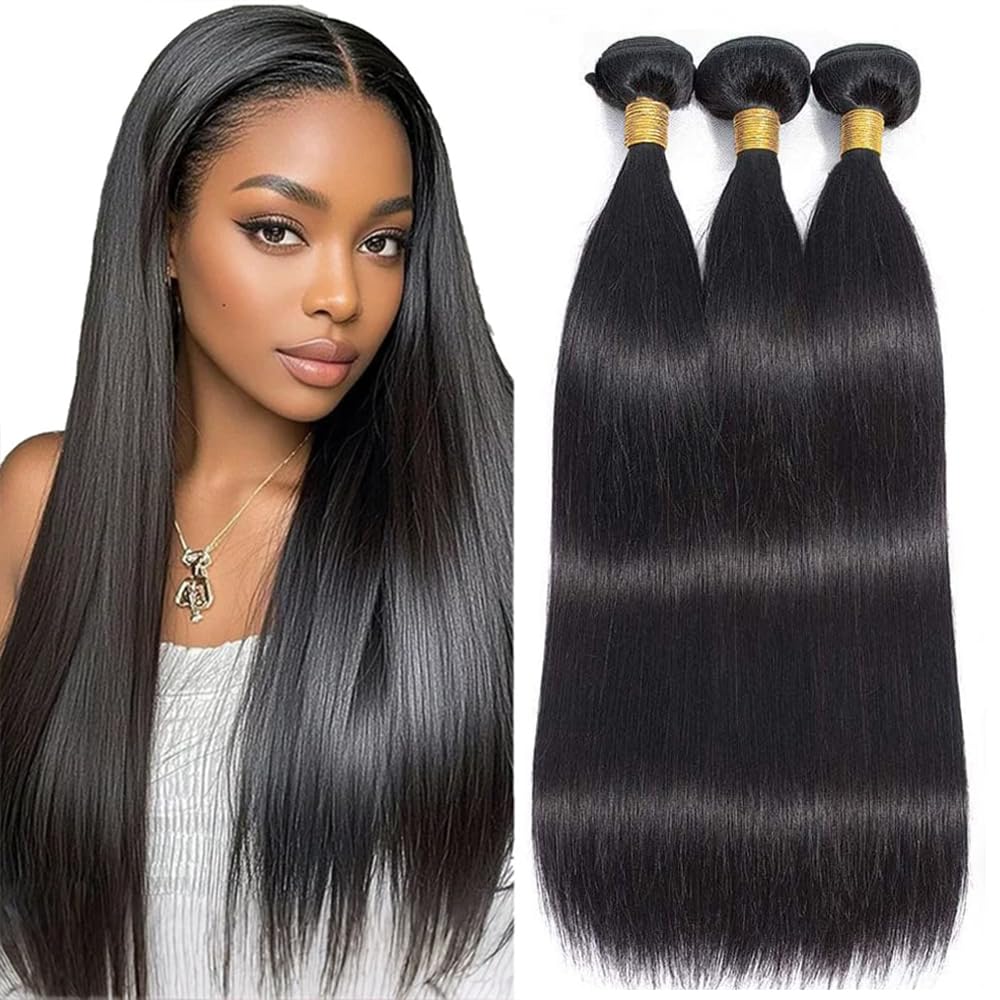 Human Hair Bundles 30 32 34 Inch Straight 150g/3 Bundle Brazilian Unprocessed Virgin Hair Straight Bundle Human Hair Weave for Black Woman