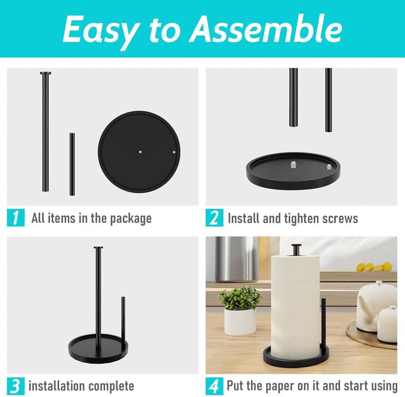 Stainless Steel Paper Towel Holder - Freestanding Design with Anti-Slip Weighted Base | Black Kitchen Accessory