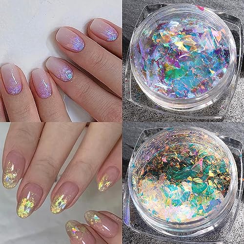 Opal Flakes Set-1 - Iridescent Chrome Nail Powder & Holographic Glitter for Nail Art, 6 Boxes