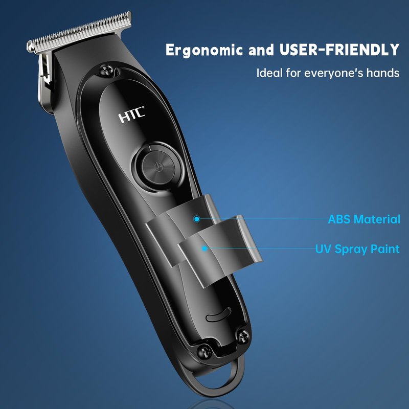 HTC Hair Clippers – Professional Cordless Rechargeable Hair Trimmer with Precision T-Blade, Long-Lasting Lithium Battery, Ergonomic Design, Quiet Motor（Black）