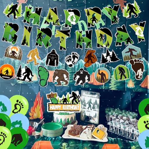 Bigfoot Birthday Party Supplies Set - Banner, Balloons & Cake Toppers