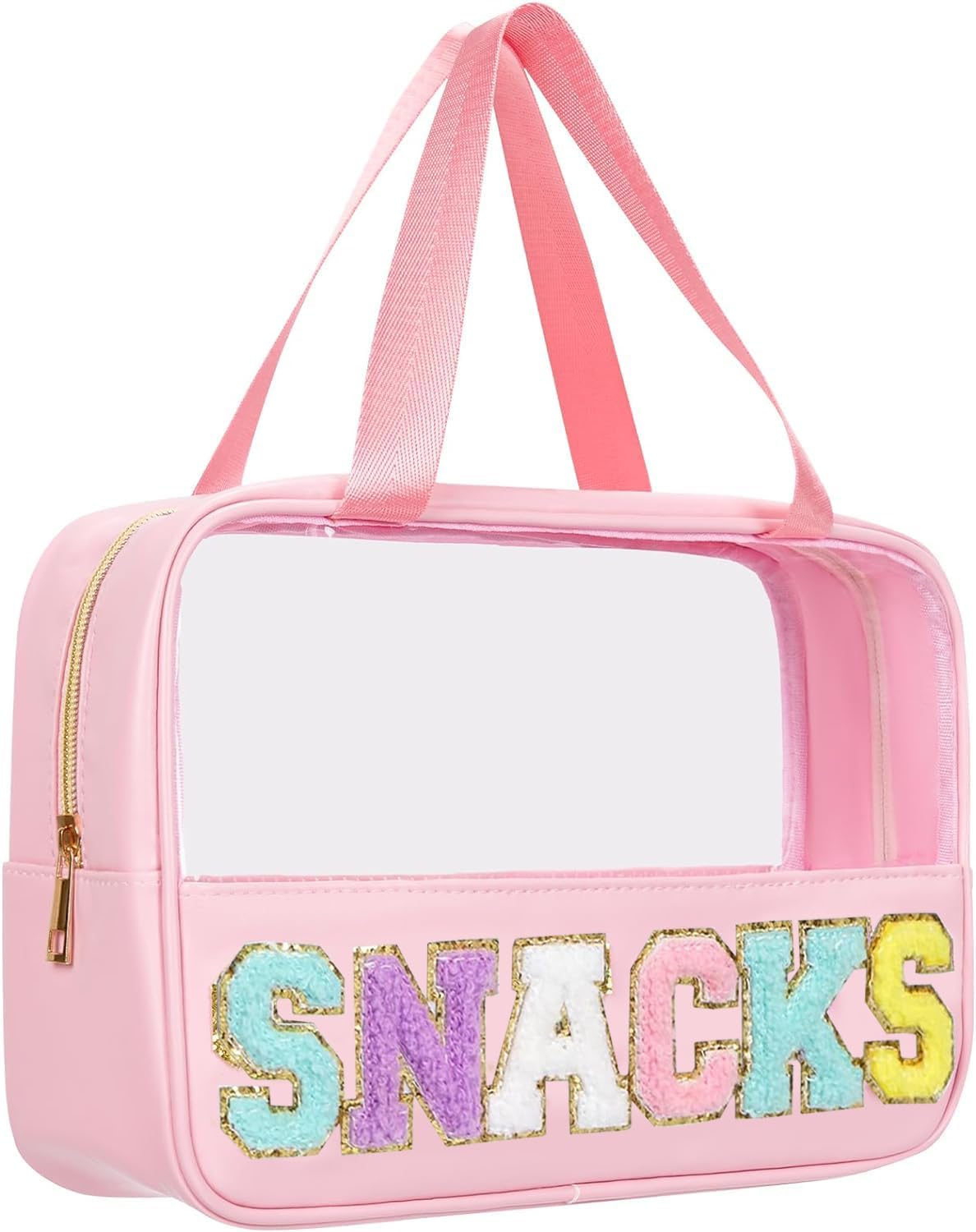 Chenille Letter Patch Clear Travel Bag - Waterproof PVC & Nylon Makeup Organizer | Large Size for Women & Girls