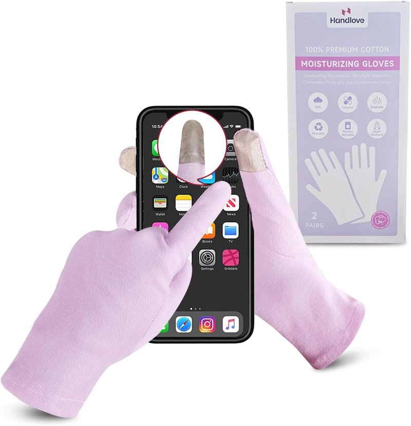 Moisturizing Cotton Gloves for Dry Hands - Touchscreen Friendly | Baby Pink, 2 Pairs