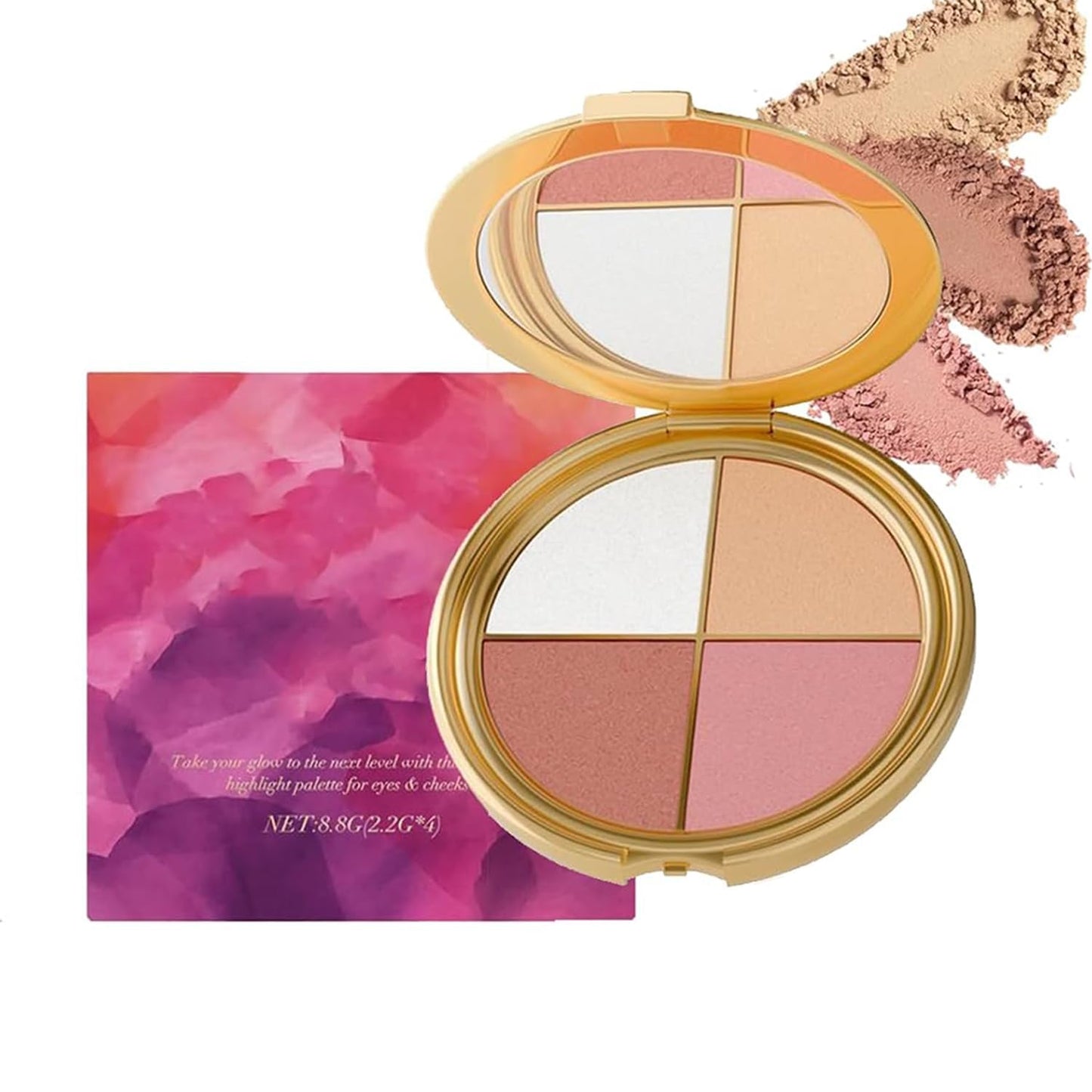 Eye & Cheek Palette, Eyeshadow and Highlighter Makeup, Multifunctional Makeup Palettes Contour Kit for Women, Natural Glow Contour Powder, 4-In-1Makeup Palettes Kit