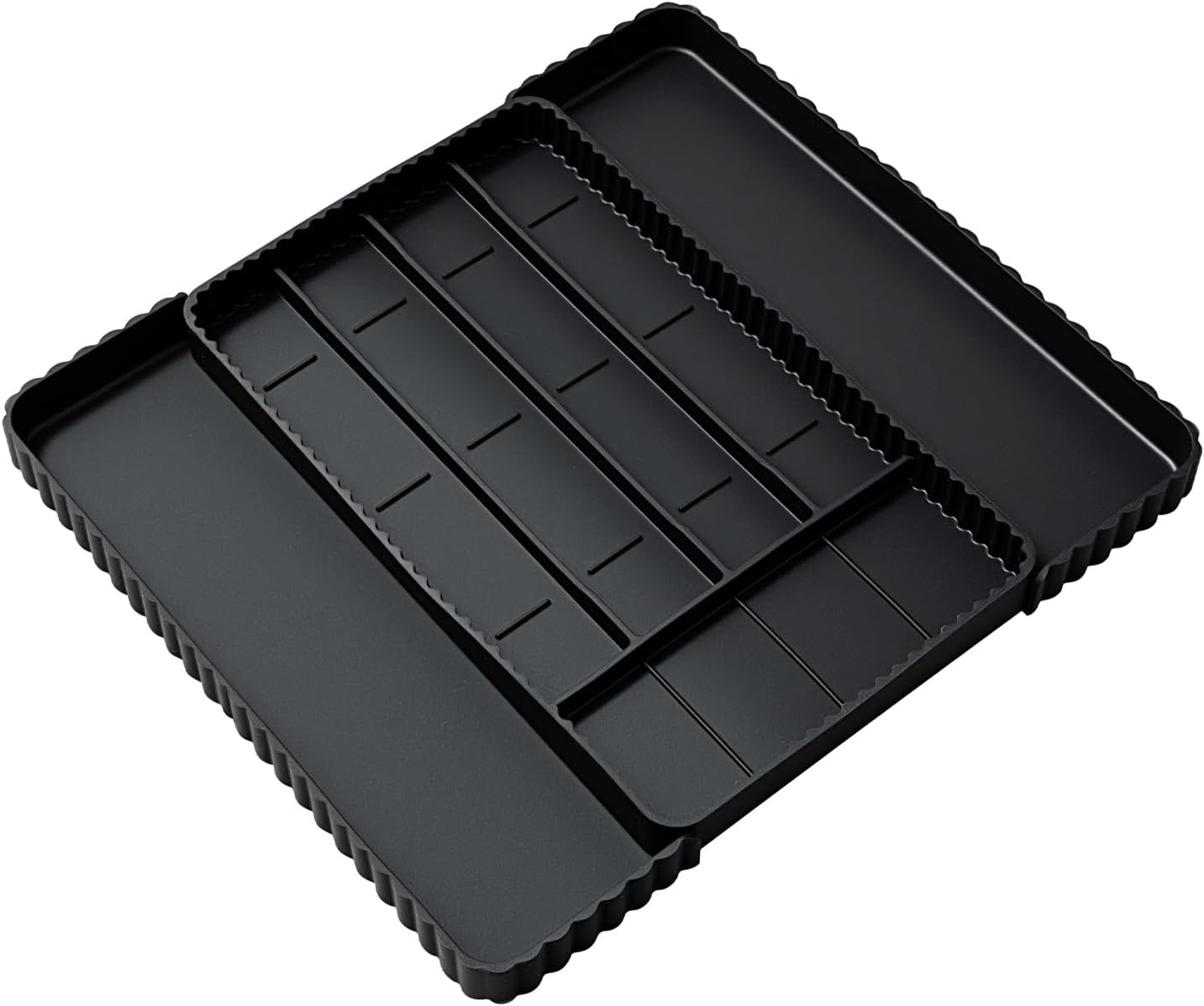 Expandable Silverware Organizer - Adjustable 7-Compartment Cutlery Tray | Heat-Resistant Silicone, Black - 50% Larger Capacity