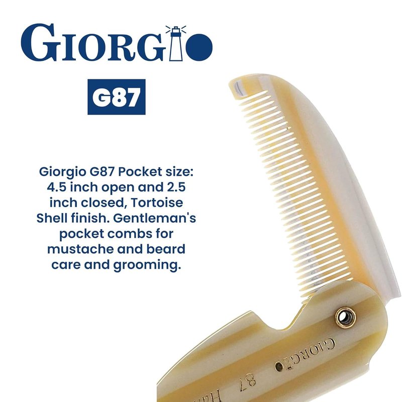 Giorgio G87 IVY 4.5 Inch Folding Mustache and Beard Comb, Small Pocket Comb for Men Everyday Grooming and Hair Care. Handmade, Saw-cut and Hand Polished Styling Men's Folding Combs. 2 Pack, Ivory