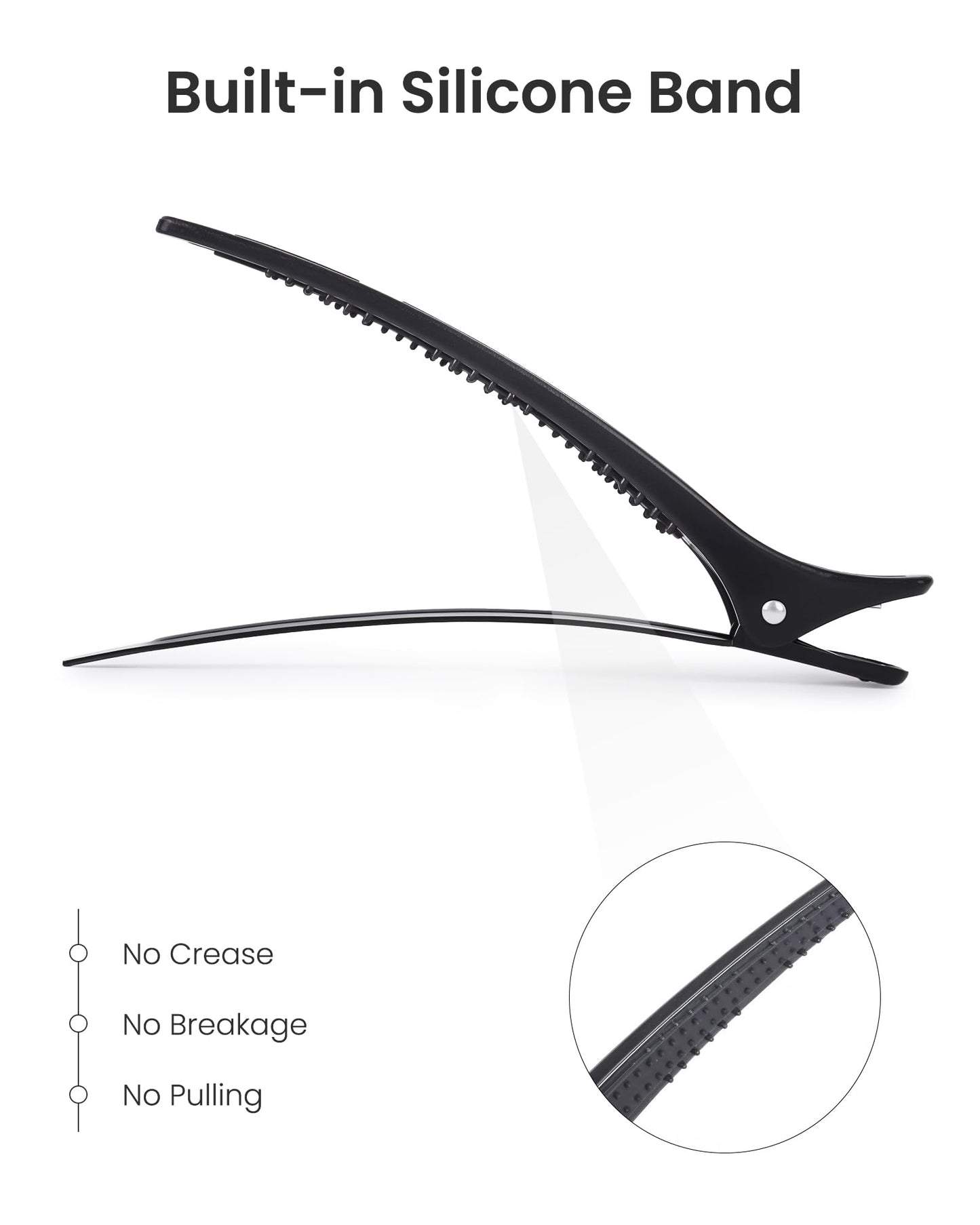 AIMIKE Hair Clips for Styling Sectioning,Upgraded 6pcs No Crease Duckbill Hair Clips with Built-In Silicone Band