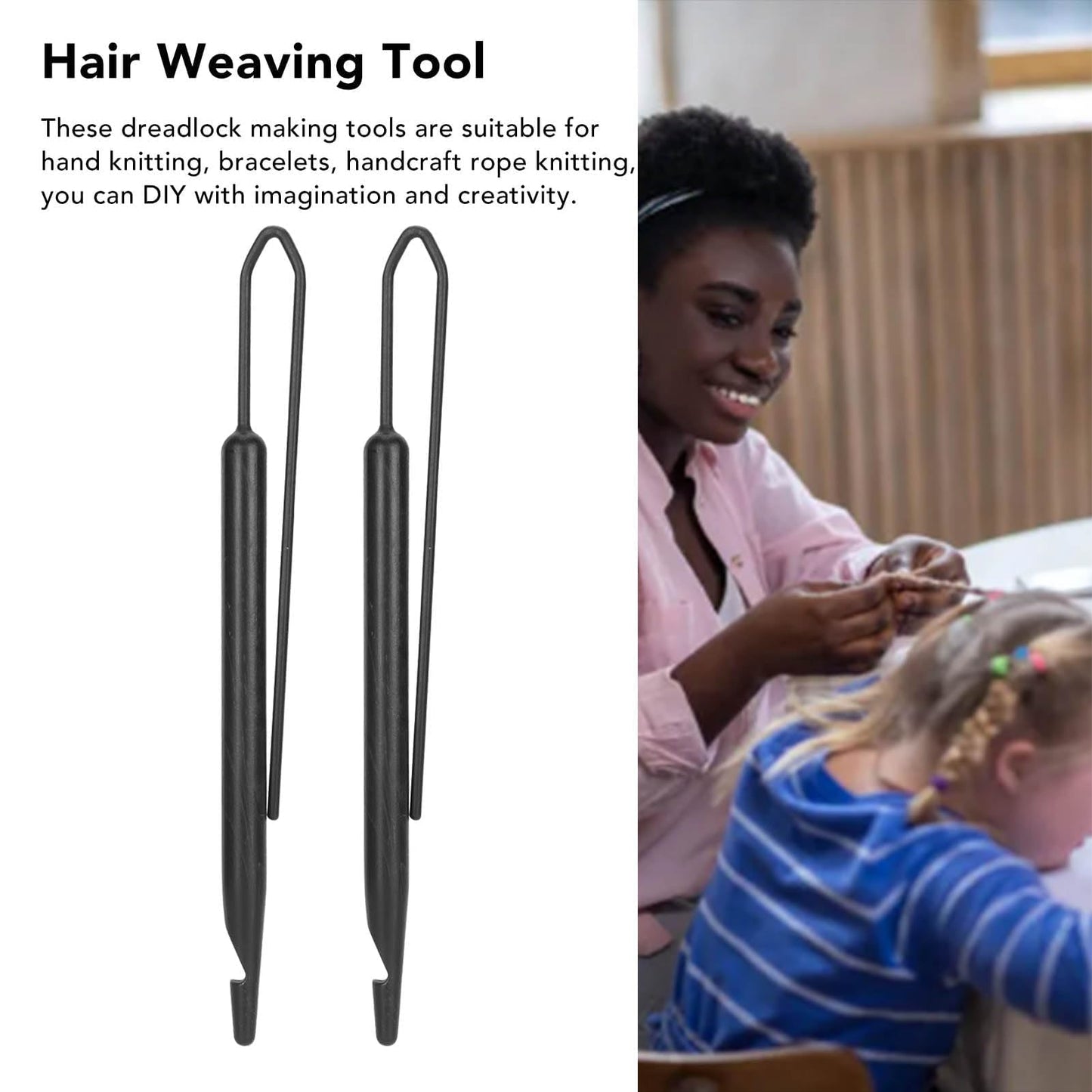 2PCS Dreadlock Crochet Hook, Dual End Dreadlock Interlocking Tool, Sisterlocks Retightening Tool, Lightweight Hair Knitting Braiding Tools for Hairstyles DIY Bracelets Handcraft