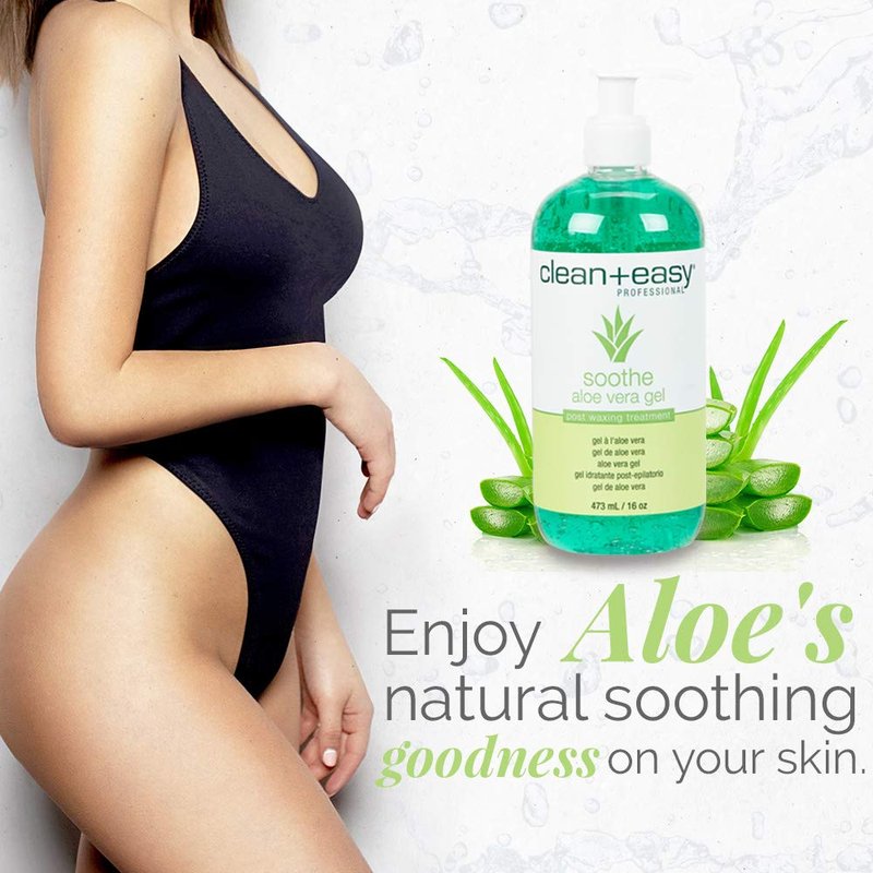 Clean + Easy Post Waxing Treatment, Aloe Vera Gel for After Wax Care, Soothes Irritated Skin, Non-Greasy, Removes Excess Wax Residue, 16 oz