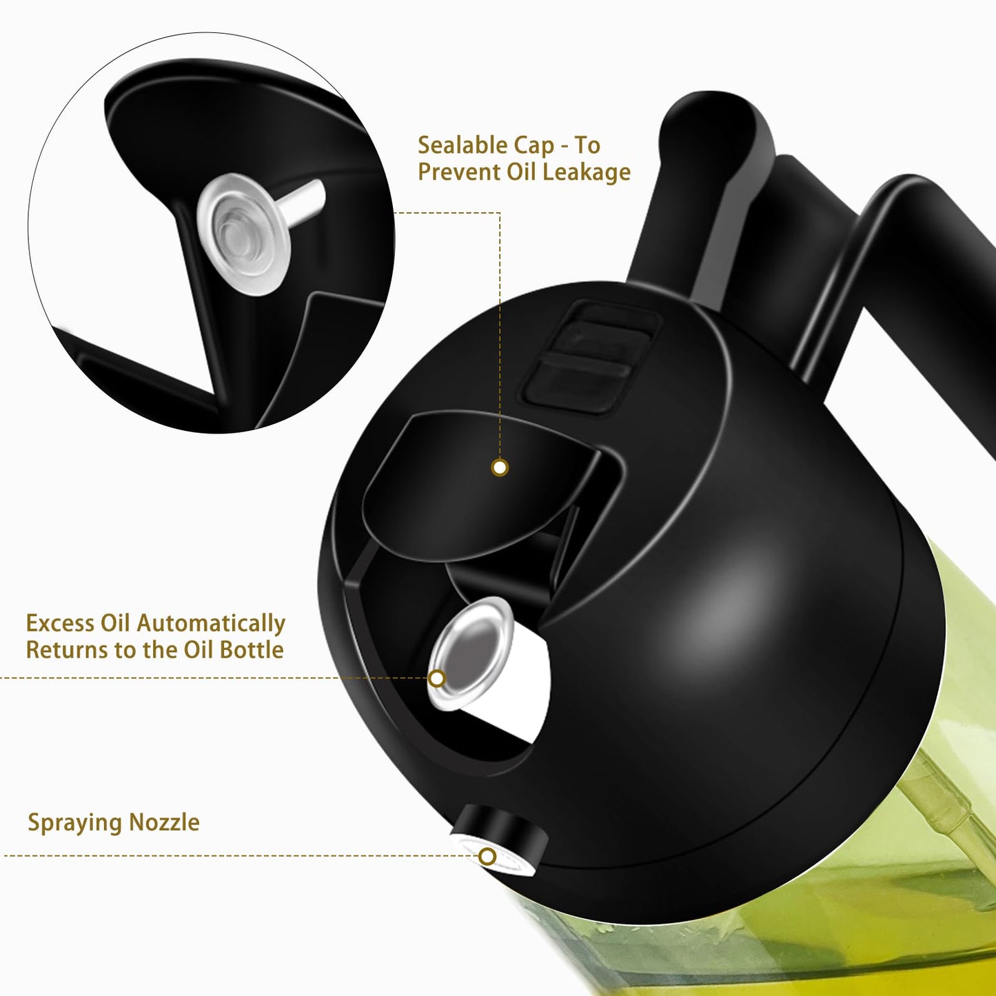 2 in 1 Light-Blocking Dark Oil Sprayer Dispenser, 470ml 2025 New Oil Sprayer for Kitchen Cooking