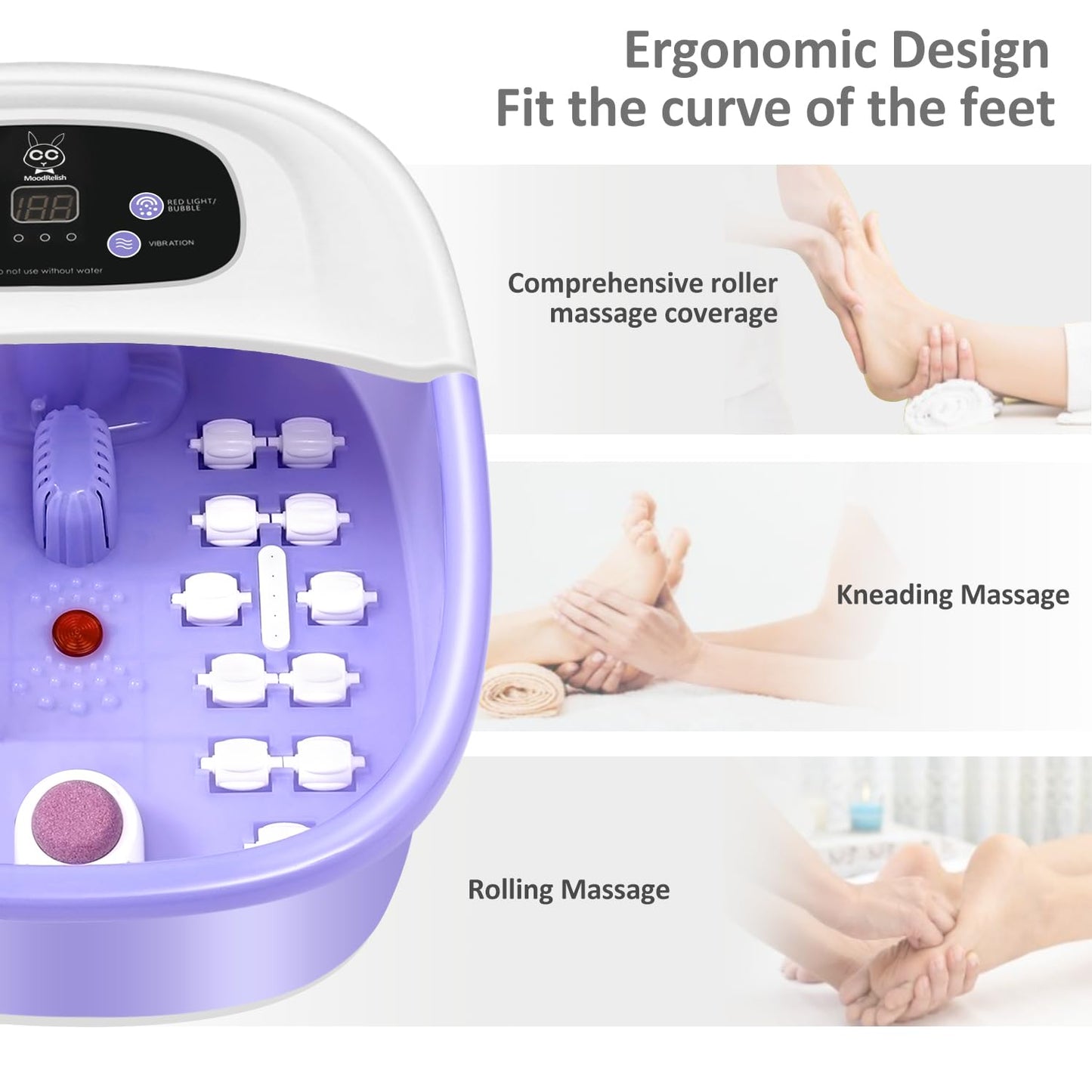 Foot Spa Bath Massager - Heat & Vibration with 22 Rollers | Calming Lavender Epsom Salt Soak - Purple