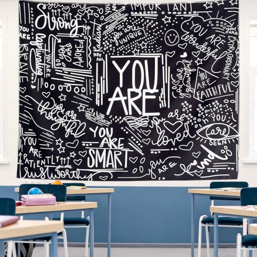 Motivational Wall Tapestry - Black & White Quotes for Bedroom | Inspirational Decor (59" x 51")