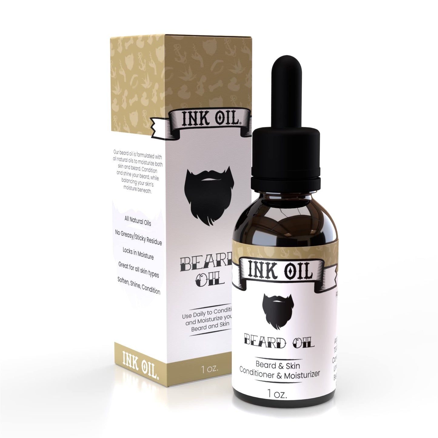 Ink Oil Beard Oil Premium Blend of Organic Oils | Natural Beard Oil for Men Growth | Natural Ingredients for Soothing Beard | Daily Use Moisturizing & Conditioning Oil for Men | Subtle Scent | 1 Oz