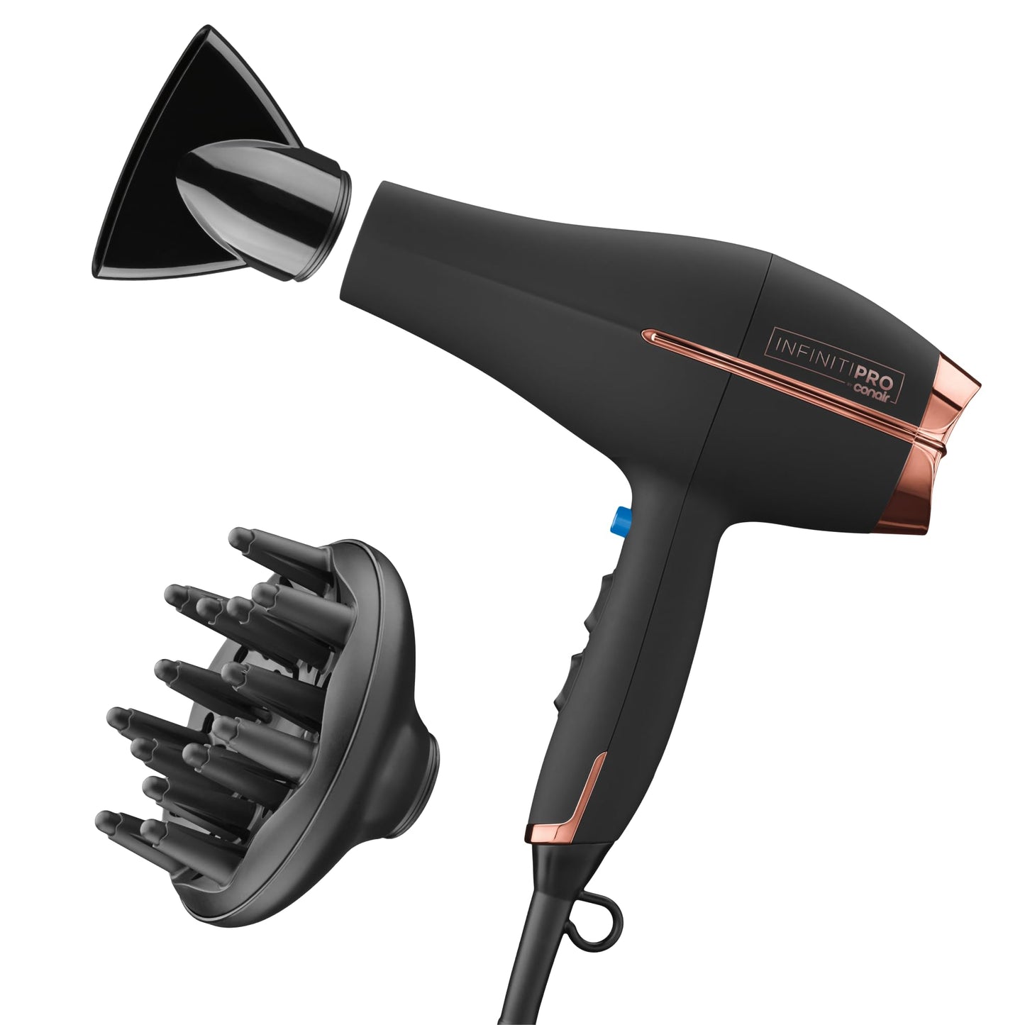 InfinitiPRO by Conair AC Motor Pro Hair Dryer, Ionic Ceramic Blow Dryer with Diffuser and Concentrator, Black, 650X