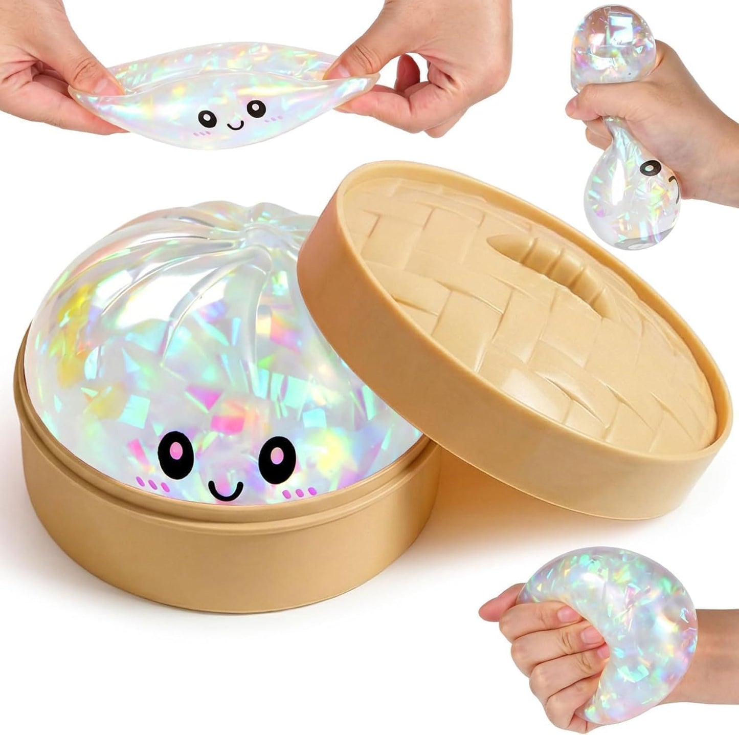 Glitter Dumpling Squishies - Colorful Stress Balls Fidget Toy for Anxiety Relief | Soft Squeeze Decompression Dough