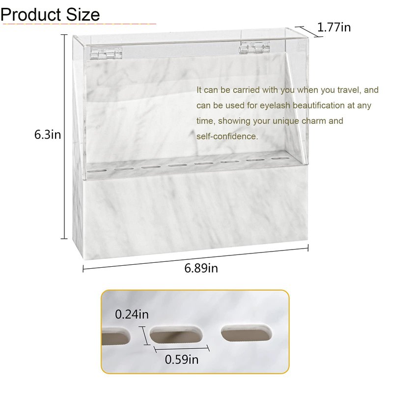 LXIANGN 8 Holes Dust-proof Eyelash Tweezers Holder Case Acrylic Marble Tweezer Stand Display Organizer with Cover for Lash Extensions (white)