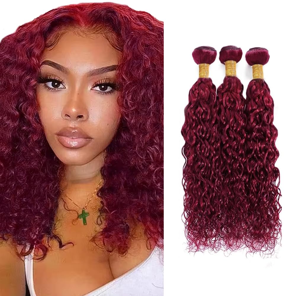 Burgundy Bundles Human Hair Burgundy Water Wave Bundles 12 14 16 inch Red Human Hair Bundle 99J Water Wave Bundle 150g