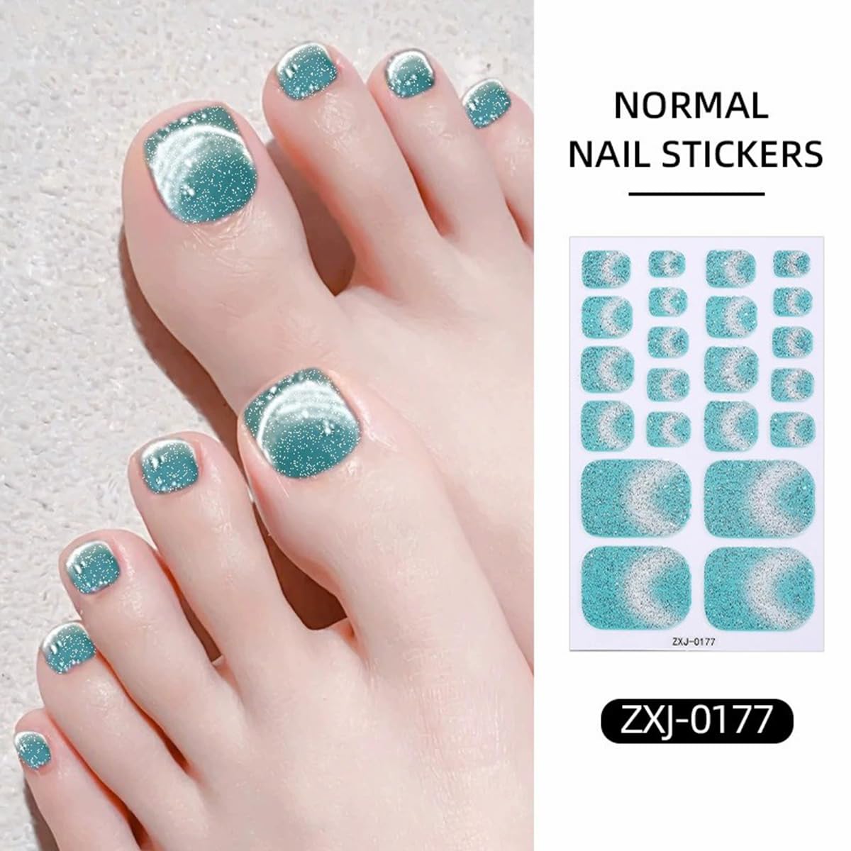 Toe Full Nail Wraps Gel Nail Stickers Solid Gradient Glitter Nail Full Wrap Full Cover Nail Polish Strips 6PCS Smile French Line Self-Adhesive Toe Nail Decals for Women Manicure Nail Art Decorations