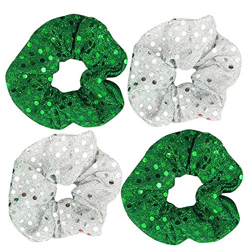 MOONBCT 4-Pack Glitter Sequins Christmas Hair Scrunchies for Women & Girls