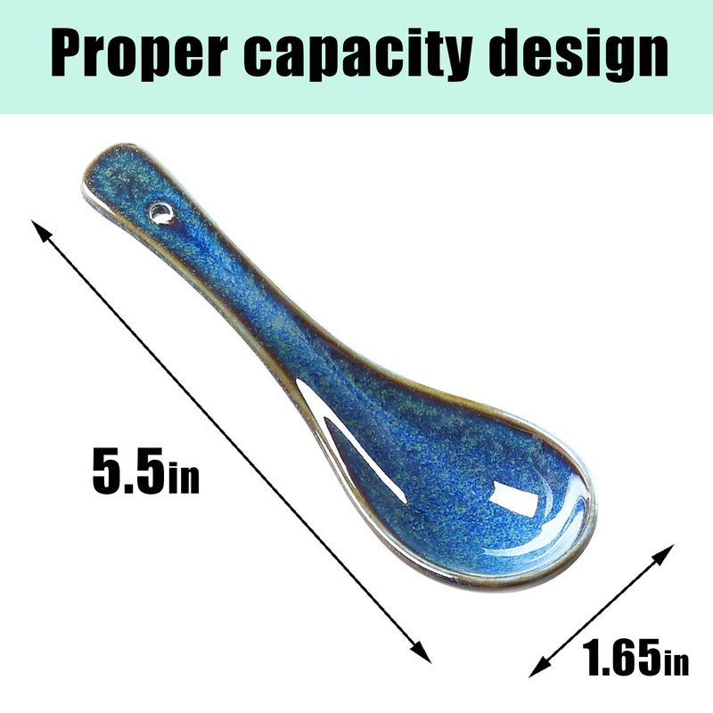 Pinkind 4 Pieces Soup Spoon Set, Asian Soup Spoon, Long Handle Ceramic Soup Spoons, Retro Blue Ramen Bowl Soup Spoon Suitable for Soup, Dumplings, Cake, Gravy, Oatmeal