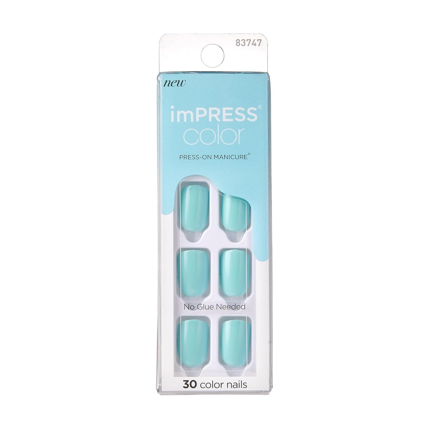 Impress No Glue Press-On Nails - Baby Why So Blue, Short Squoval Shape | 30 Nails, Prep Pad & Accessories