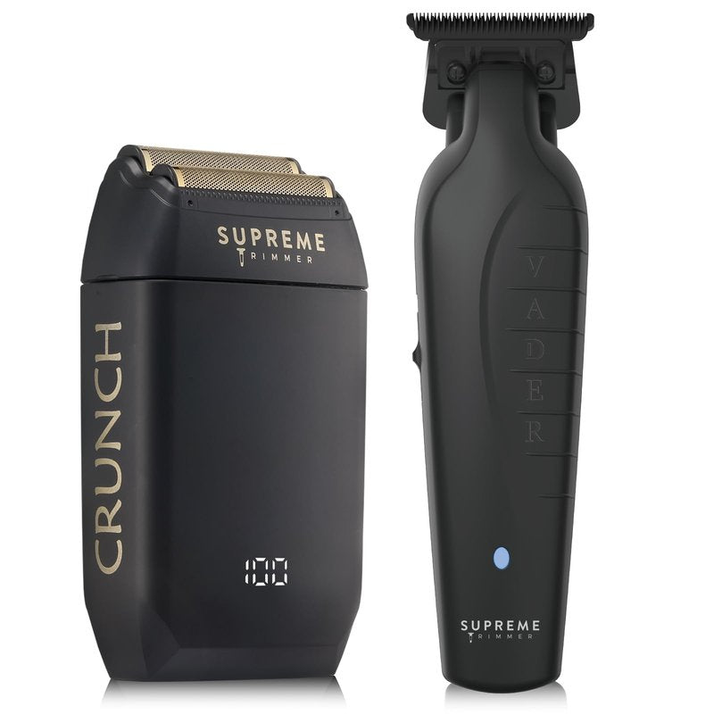 Supreme Trimmer Vader Trimmer & Crunch Foil Shaver Barber Haircutting Kit | Professional DLC T-Blade Beard Trimmer ST3778 & STF602 Waterproof IPX6 Shaver Set | (Black)