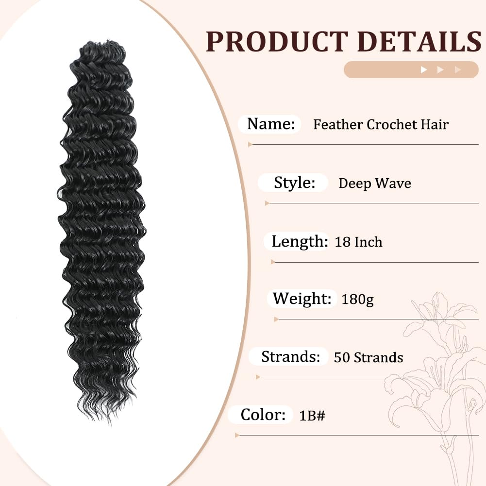 Ajsowju Feather Crochet Hair for Black Women, 18 Inch 50 Strands, 1B