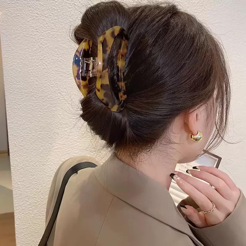 Tortoiseshell Hair Claw Clips - 2PCS Strong Hold Cellulose Acetate for Thick Hair | Leopard Print Medium Size Accessories