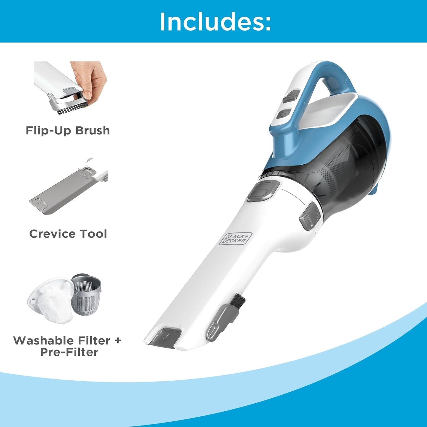 Black+Decker Handheld Vacuum - Cordless AdvancedClean Design | Compact for Home & Car, Includes Crevice Tool & Charging Station