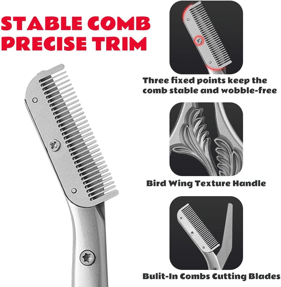 Eyebrow Trimmer Scissors with Comb - Professional Stainless Steel Eyebrow Grooming Tool | Dark Grey