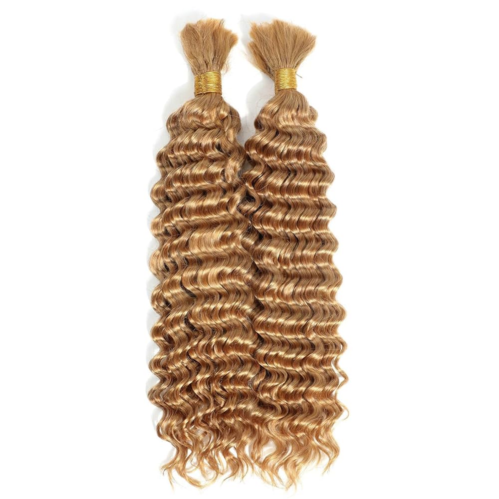 27 Boho Human Hair Blonde Human Braiding Hair For Boho Braids Honey Blonde Braiding Deep Wave Color 27 Braids Knotless Bulk Bohemian 100g 18 18 Inch