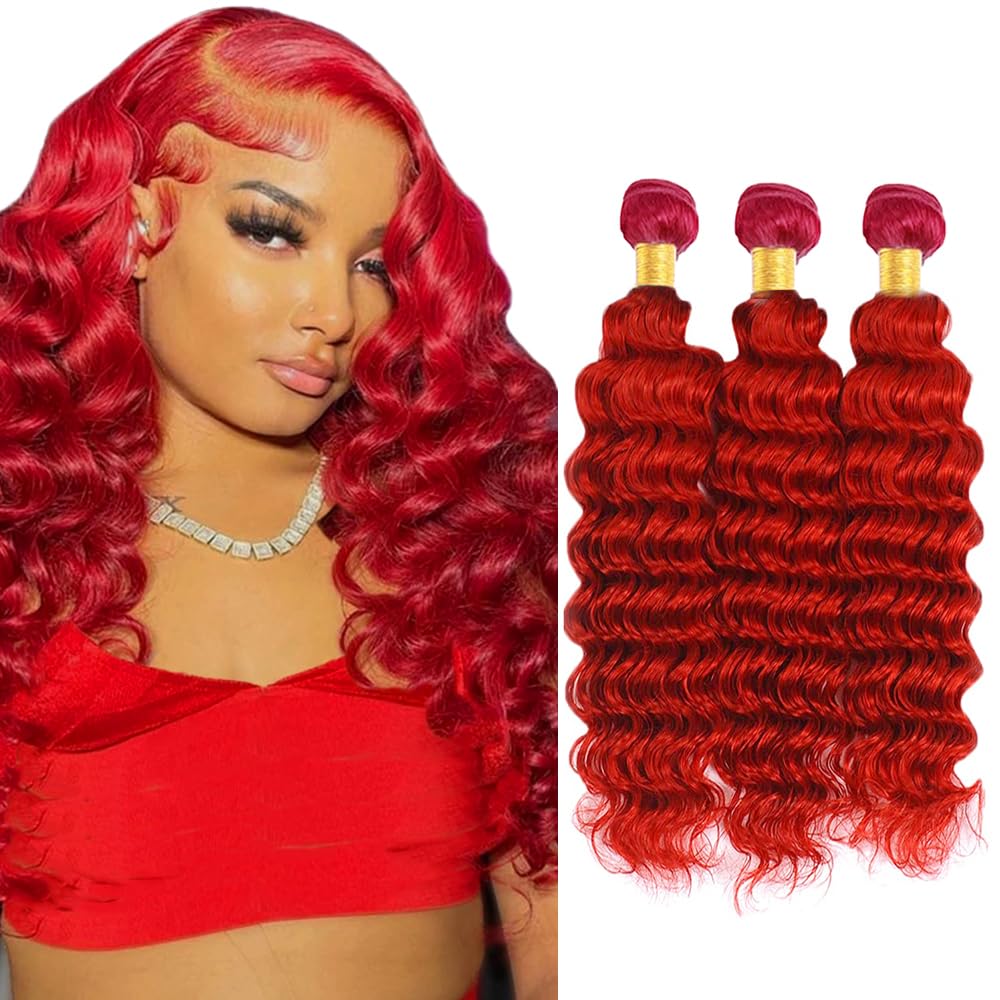 Red Bundles Human Hair Gveoxvo Burgundy Deep Wave Bundles14 14 14 Inch Same Length Brazilian Virgin Wine Red Bundle Hair Extensions