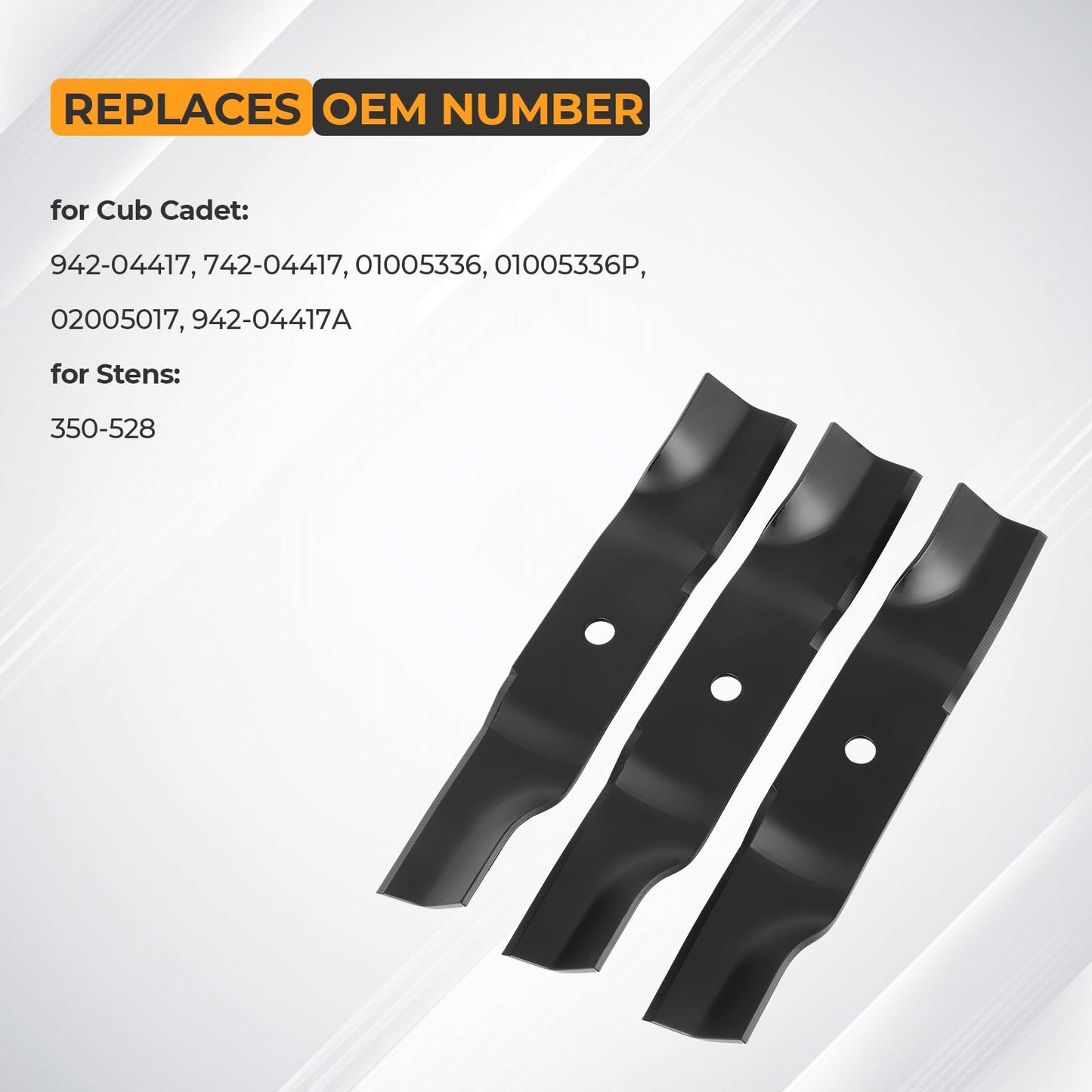 GYZJ 942-04417 High Lift Blades Compatible with MTD/Cub Cad et 48" Cut Decks, Cub Cad et GT-2148 Z-Force L48, Craft sman Z8200, Replace 742-04417 01005336 01005336P 02005017 942-04417A,3 Pack