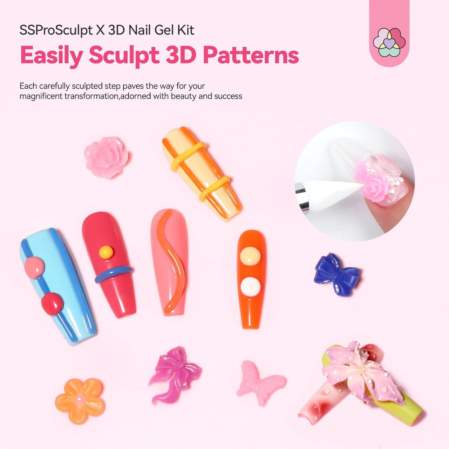 3D Nail Gel Set - 12 Colors Non-Sticky Soak Off Sculpting Gel | Nail Art Painting & Carving Tools for Home Salon DIY