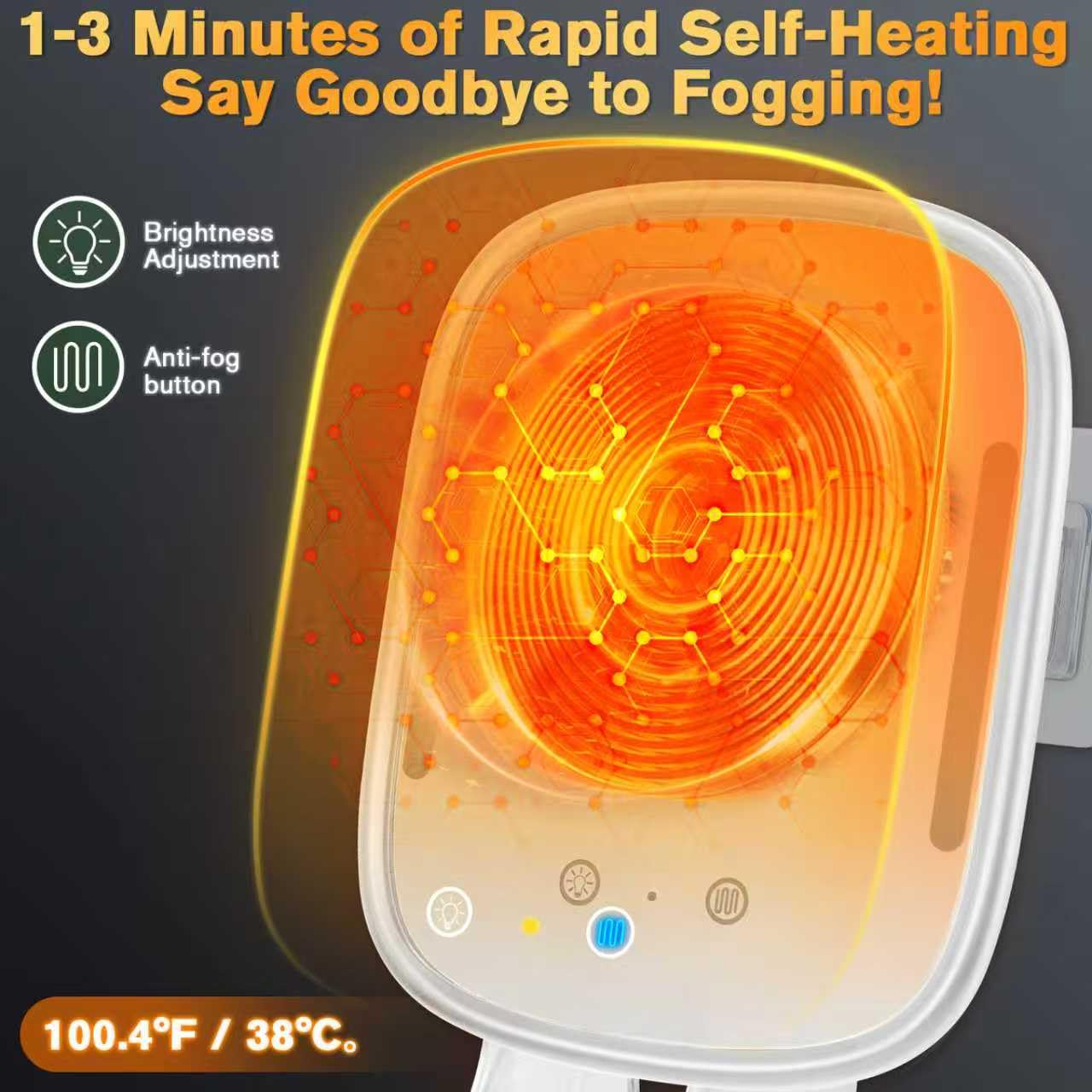Showvigor Heated Shower Mirror Fogless for Shaving with Light, Rechargeable Battery, Detachable Adhesive Hook & Razor Holder, NO-Drilling Waterproof Anti-Fog Mirror, Gift for Men(White)