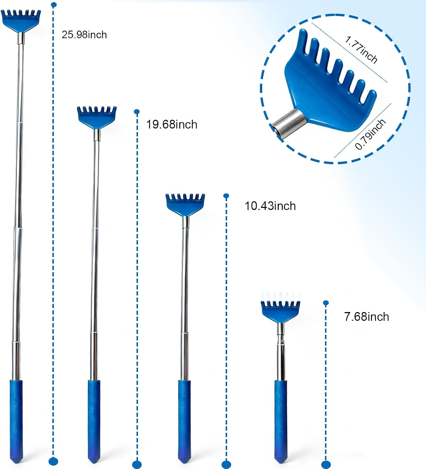 Back Scratchers Set - 6 Pack Extendable Rubber Handle & Stainless Steel Heads | Perfect Gift for Thanksgiving & Christmas