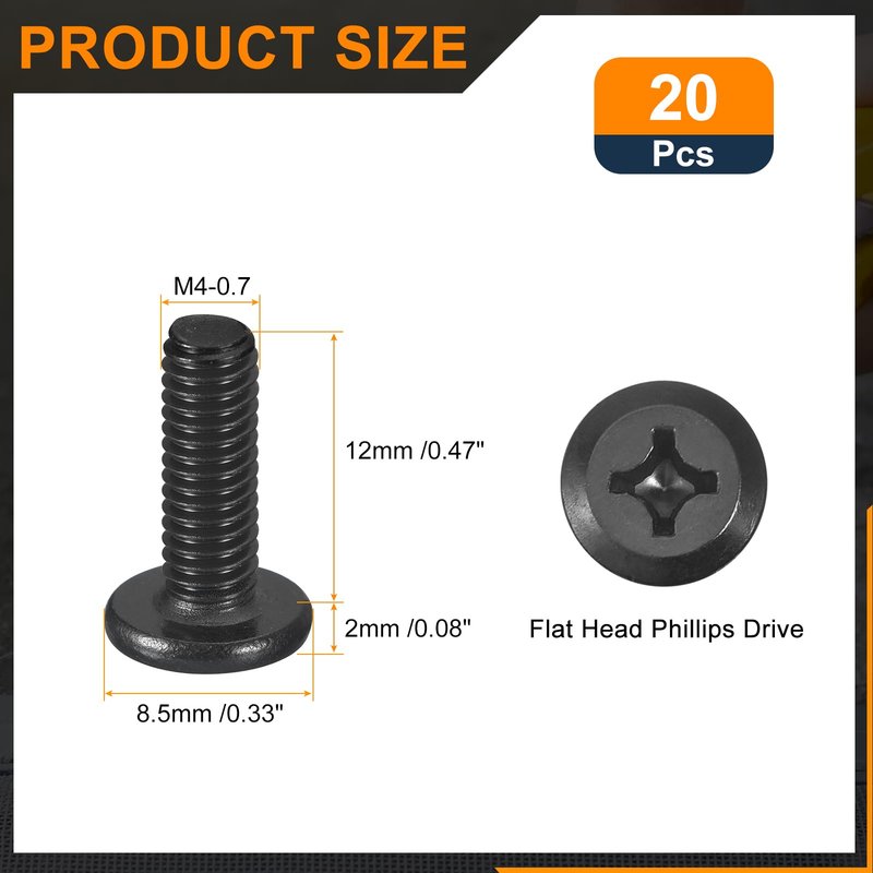 uxcell 20Pcs M4-0.7 x 12mm Flat Round Head Machine Screws, 304 Stainless Steel Phillips Drive Machine Screw, Full Thread, Black Oxide, Furniture Screw Connection Bolt Screw