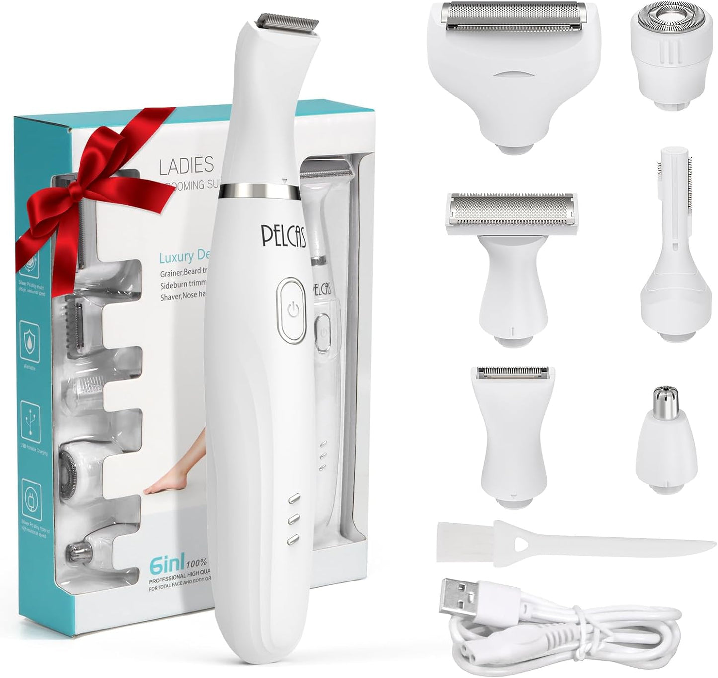 Bikini Trimmer Kit for Women - 6-in-1 Electric Shaver & Hair Removal | Cordless, Versatile for Body, Face, Nose, Eyebrow