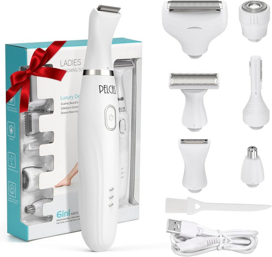Bikini Trimmer Kit for Women - 6-in-1 Electric Shaver & Hair Removal | Cordless, Versatile for Body, Face, Nose, Eyebrow
