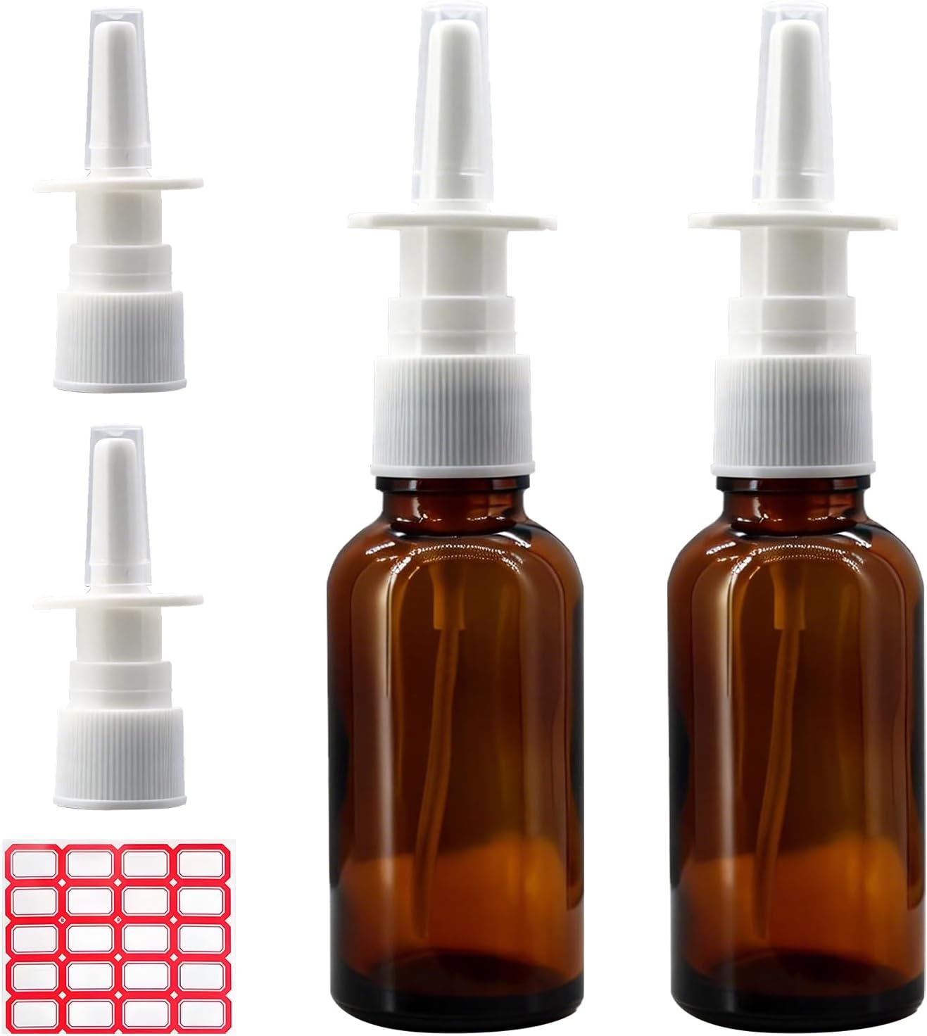 30ml Amber Glass Nasal Spray Bottles - Refillable Travel Size with 4 Pump Sprayers | UV Protection, Ideal for Saline & Essential Oils