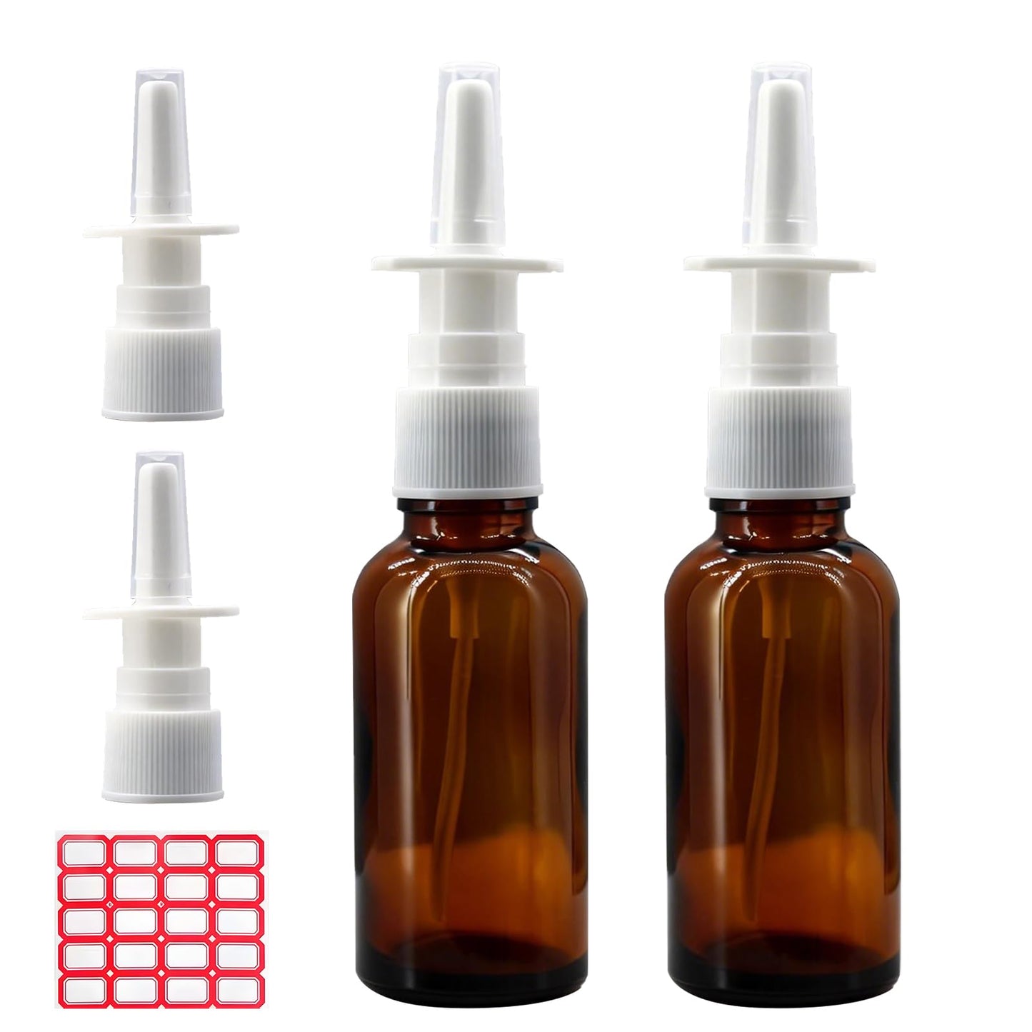 GDSHNYC 2 Pack 30ml Amber Glass Nasal Spray Bottle with 4 pcs Pump Sprayer, 1 Oz Empty Refillable Travel Size Nasal Sprayer, for Saline Colloidal Silver Essential Oils UV Protection