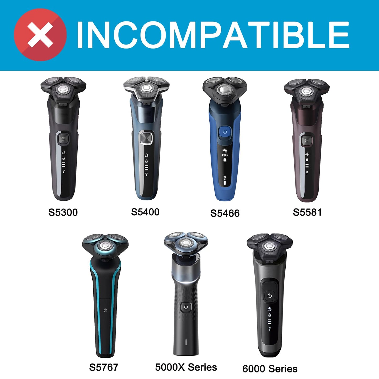 SH50 Replacement Heads for Philips Norelco 5000 Series (S5xxx, AT7xx, AT8xx, PT7xx, PT8xx) - Electric Shaver Blades & Cutters Compatible with Series 5000, AquaTouch, PowerTouch Shavers 6-Pack