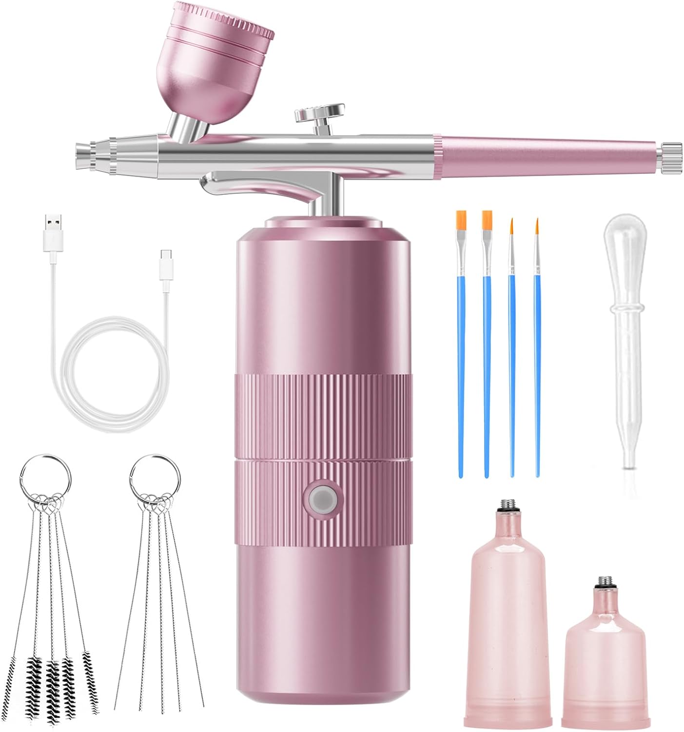 Airbrush Kit - Portable Compressor Set with 0.3mm Nozzle | Cordless Rechargeable for Makeup, Nail Art, Painting (Pink)