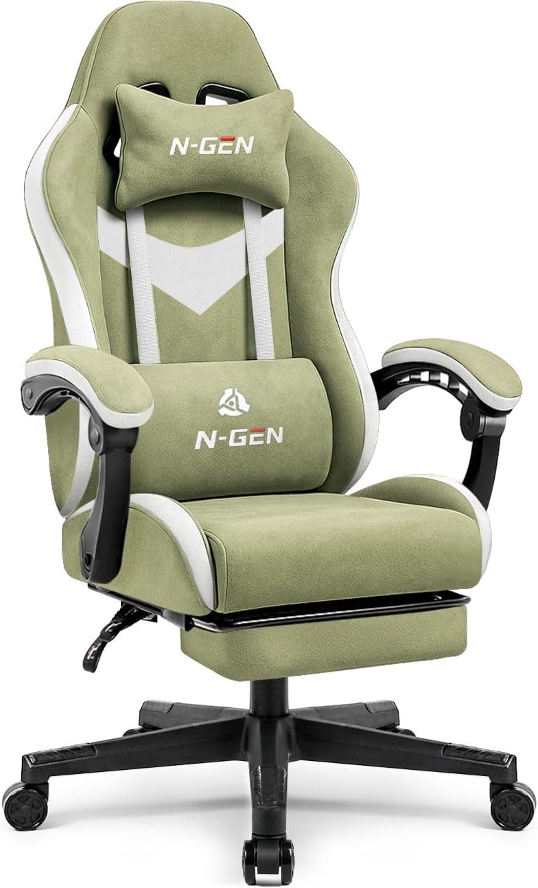 N-GEN Gaming Chair - Ergonomic Video Gaming Chair with Footrest & Lumbar Support | Adjustable High Back in Carbon Black