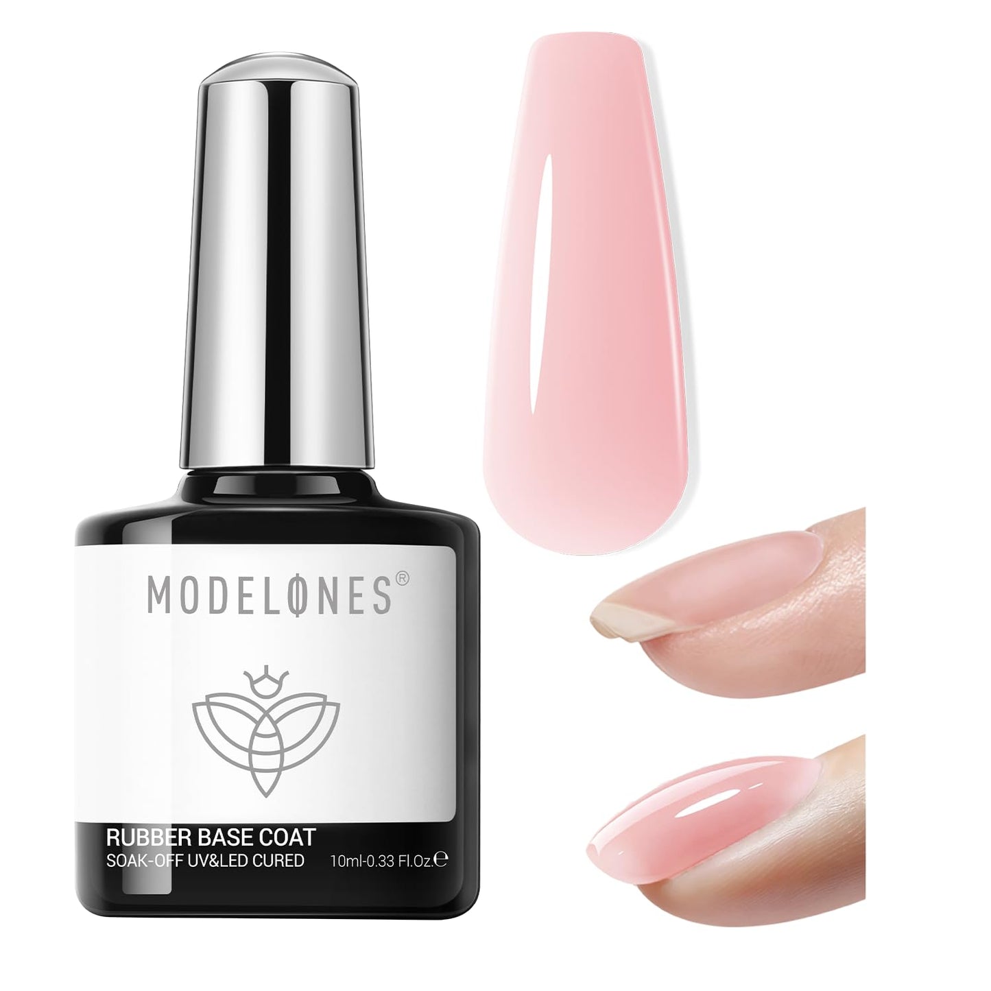 Modelones Builder Rubber Gel Base Coat - Nude Pink Glitter Nail Polish for Strengthening and Apex Building | Long-Lasting UV Manicure