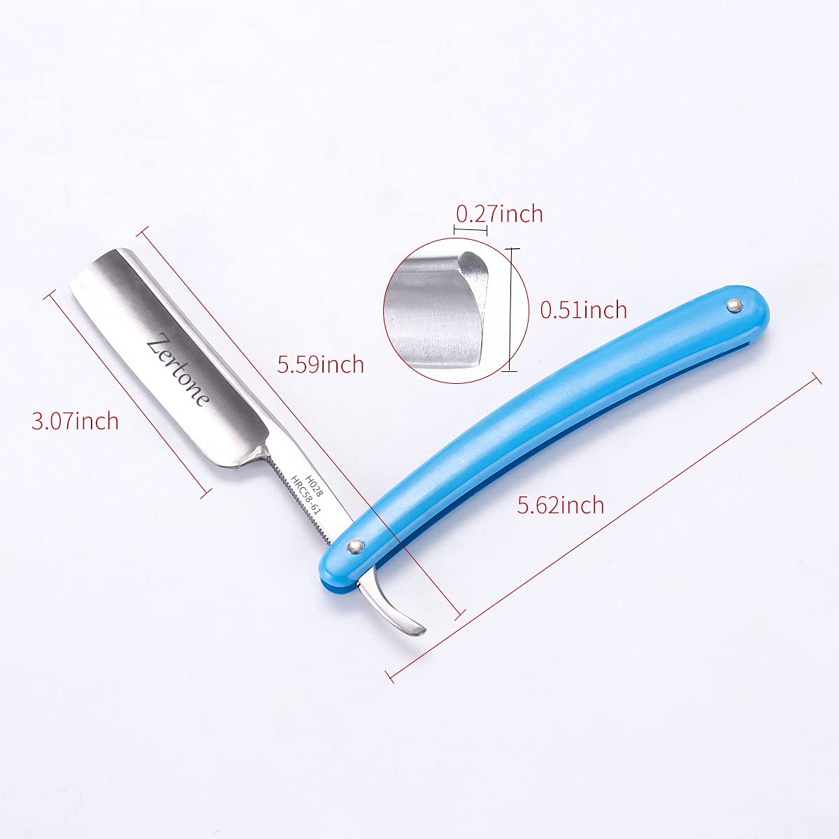 Zertone Straight Razor Kit with Hair Brush and Leather Strop, Straight Edge Razor with Carbon Steel Cutthroat Blade, Barber Razor (Blue)